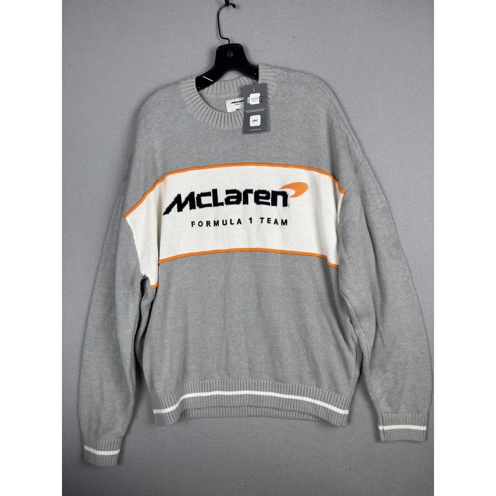 Hollister Sweater Mens Large Gray McLaren Formula 1 Team Boxy Fit Knit Crewneck